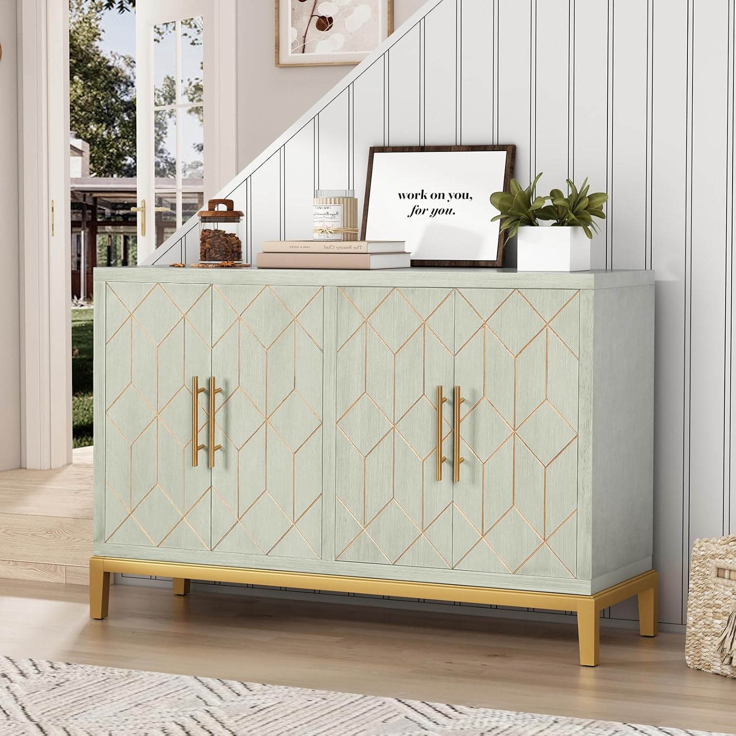 Office Furniture Credenza - Aparador Moderno de 4 Puertas, Mueble