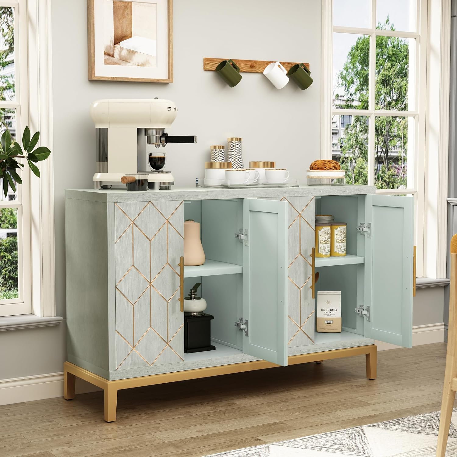 Aparador Moderno de 4 Puertas, - Office Furniture Credenza reseña y precio